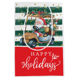 Santa Claus rides golf cart with Christmas decor Medium Gift Bag