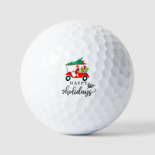 Santa Claus rides golf cart with Christmas tree Golf Balls