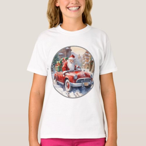 Santa Claus rides in a convertible car  T_Shirt