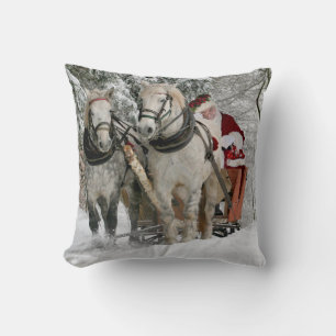Santa Claus rides in a Horse sleigh Throw Pillow