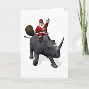 Santa Claus Rides Rhino Rhinoceros Holiday Card