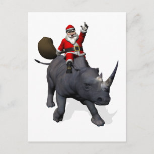 Santa Claus Rides Rhino Rhinoceros Holiday Postcard