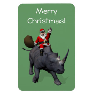 Santa Claus Rides Rhino Rhinoceros Magnet