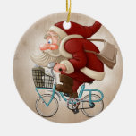 Santa Claus Rides The Bicycle Ceramic Ornament at Zazzle
