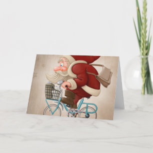 Santa Claus rides the bicycle Holiday Card