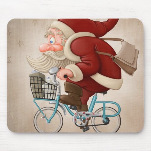 Santa Claus rides the bicycle Mouse Pad