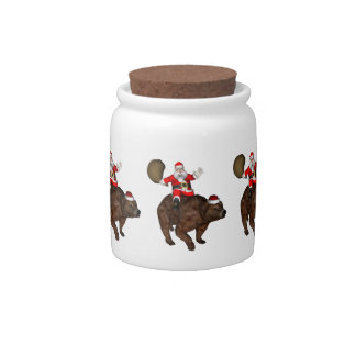 Santa Claus Riding A Bear Candy Jar