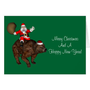 Santa Claus Riding A Bear Cards