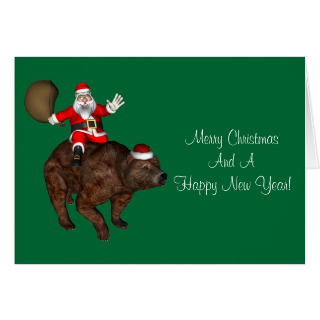Santa Claus Riding A Bear Cards (Front Horizontal)