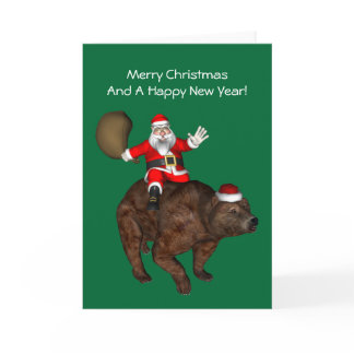 Santa Claus Riding A Bear Holiday Card