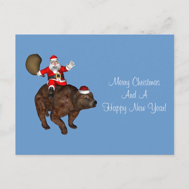 Santa Claus Riding A Bear Holiday Postcard (Front)