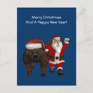 Santa Claus Riding A Bear Holiday Postcard