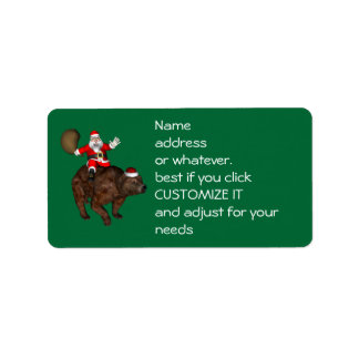 Santa Claus Riding A Bear Label