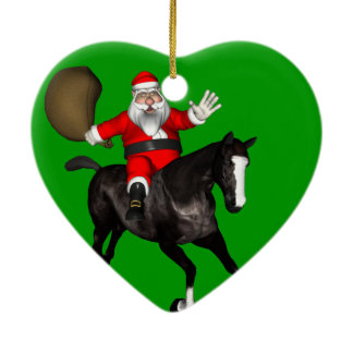 Santa Claus Riding A Black Horse Ceramic Ornament