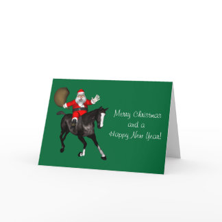 Santa Claus Riding A Black Horse Holiday Card