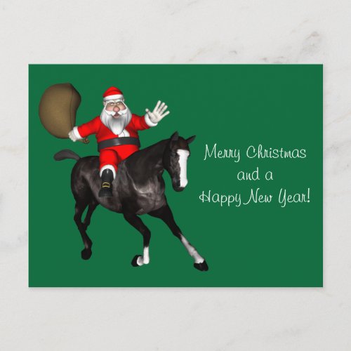 Santa Claus Riding A Black Horse Holiday Postcard