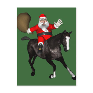 Santa Claus Riding A Black Horse Holiday Postcard