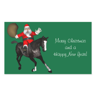 Santa Claus Riding A Black Horse Rectangular Sticker