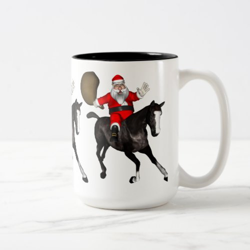 Santa Claus Riding A Black Horse Two_Tone Coffee Mug