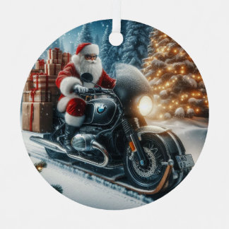 Santa Claus Riding A BMW Motorcycle Sled Metal Ornament