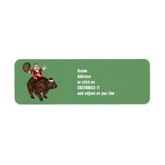 Santa Claus Riding A Brown Bear Label