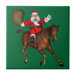 Santa Claus Riding A Brown Horse Ceramic Tile
