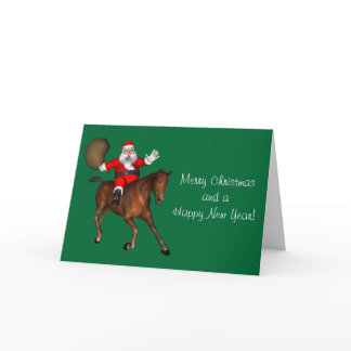 Santa Claus Riding A Brown Horse Holiday Card