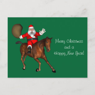 Santa Claus Riding A Brown Horse Holiday Postcard