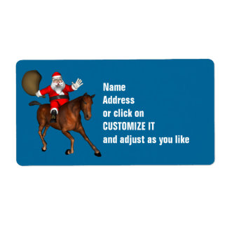 Santa Claus Riding A Brown Horse Label