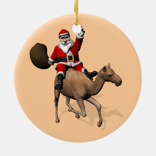 Santa Claus Riding A Camel Ceramic Ornament