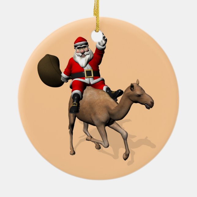 Santa Claus Riding A Camel Ceramic Ornament (Back)