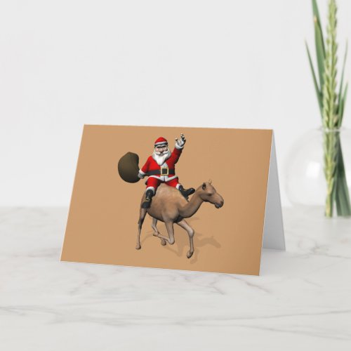 Santa Claus Riding A Camel Holiday Card