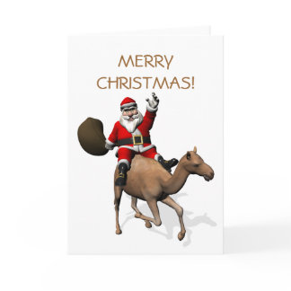 Santa Claus Riding A Camel Holiday Card