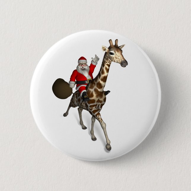 Santa Claus Riding A Giraffe Button (Front)