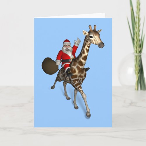 Santa Claus Riding A Giraffe Holiday Card