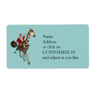 Santa Claus Riding A Giraffe Label