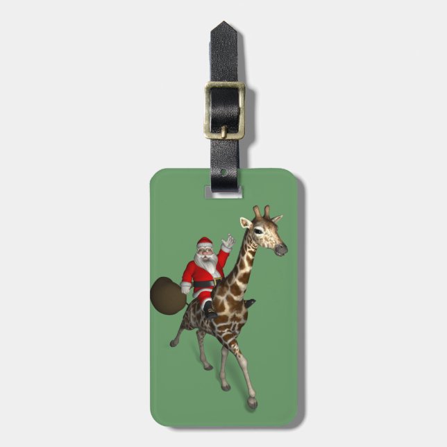 Santa Claus Riding A Giraffe Luggage Tag (Front Vertical)