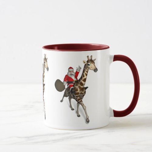 Santa Claus Riding A Giraffe Mug