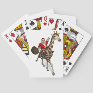 Santa Claus Riding A Giraffe Poker Cards