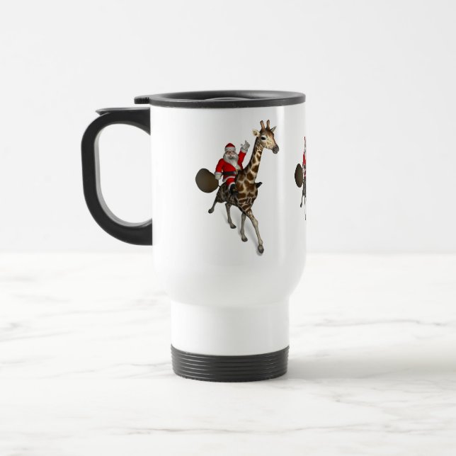 Santa Claus Riding A Giraffe Travel Mug (Left)