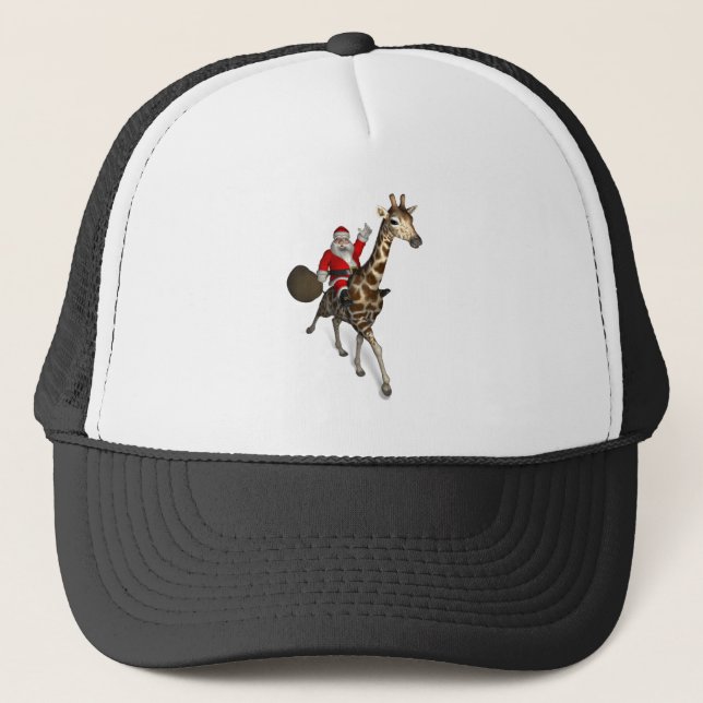 Santa Claus Riding A Giraffe Trucker Hat (Front)