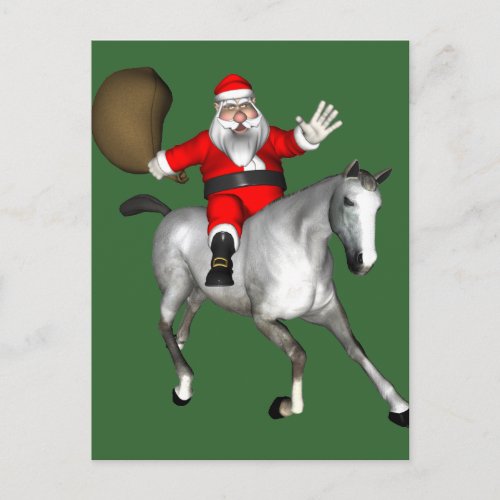 Santa Claus Riding A Gray Horse Holiday Postcard