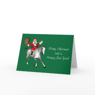 Santa Claus Riding A Grey Horse Holiday Card