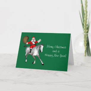 Santa Claus Riding A Grey Horse Holiday Card