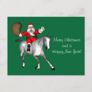 Santa Claus Riding A Grey Horse Holiday Postcard
