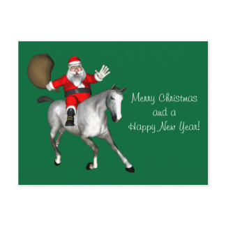 Santa Claus Riding A Grey Horse Holiday Postcard
