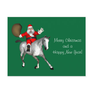 Santa Claus Riding A Grey Horse Holiday Postcard