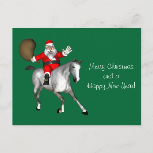 Santa Claus Riding A Grey Horse Holiday Postcard