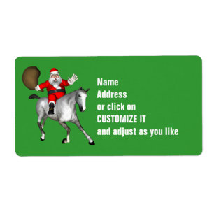 Santa Claus Riding A Grey Horse Label