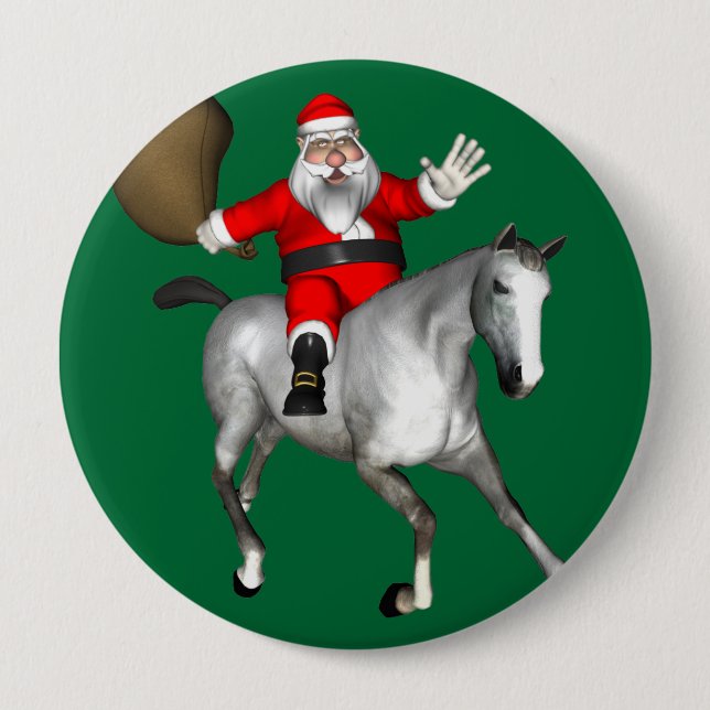 Santa Claus Riding A Grey Horse Pinback Button (Front)